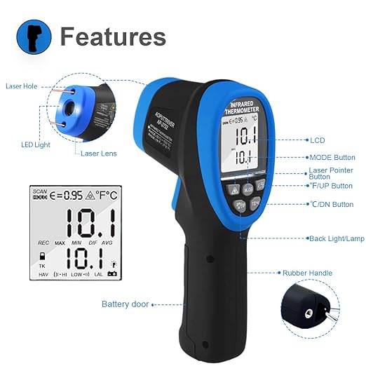 High Temp Infrared Thermometer -58℉~2732℉ Industrial Pyrometer 30:1 Digital IR Temperature Gauge,Non-Contact High Temperature Gun for Kiln,Forging,Engine,Industry and Home Repair.