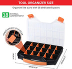 Andalus Tools Organizer Box, Small Parts Storage 18-Compartment Portable Hardware Organizer Removable Plastic Dividers for Screws, Nuts, Bolts, Nails – Orange (2 Pack, 12.75" x 10" x 1.75")