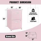 2 Drawer File Cabinet with Lock, Metal Vertical File Cabinets, 18"D Pink Storage Filing Cabinet for Home Office, Steel Light Duty Locked 2 drawer File Cabinets for Letter Size Files,Assembly Required