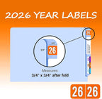 500 Pcs 2026 Year Stickers, Waterproof File Folder Labels, Self-Adhesive Rectangle Tabs for End Folders and Envelopes, Number Tabs, Office and Home Supplies (Orange)