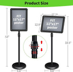 2Packs Adjustable Pedestal Sign Holder Stand 11''x17'', Floor Standing Poster Sign Stand for Vertical/Horizontal View Sign stand,Outdoor/Indoor Standing Sign Holders(Black, Round)