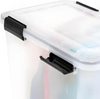 IRIS USA WeatherPro 47 Qt Storage Bins with Lids, 2 Pack, BPA-Free Plastic Gasket Box with Tight Latch and Seal, Stackable Nestable Tote Tub - Clear/Black