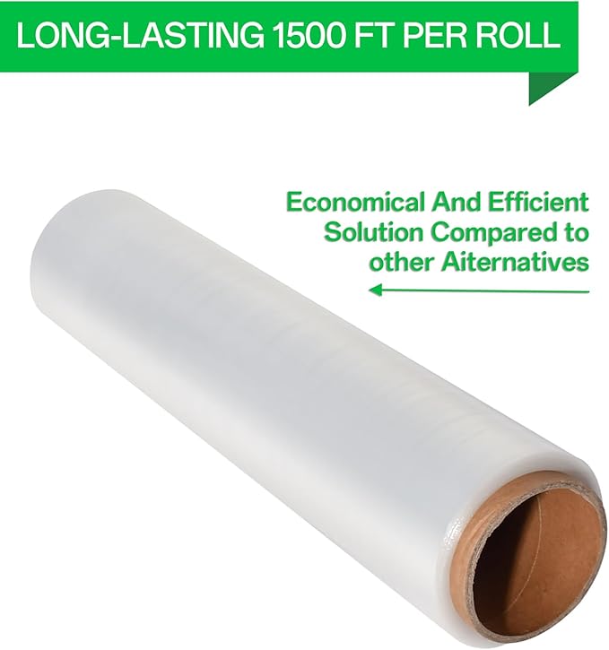 18 Inch Stretch Wrap Roll, Heavy Duty 1500ft Shrink Wrap Roll, Clear 80 Gauge Industrial Strength Stretch Film, Plastic Wrap for Pallet Wrapping Shipping Moving(4 Pack)
