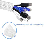 1/2" x25ft Braided Cable Sleeve – Split Self-Wrapping Wire Loom Tubing for USB, Power, Audio/Video Cords – Chew-Resistant Cord Protector, White Expandable Sleeving