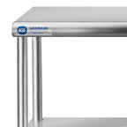 GRIDMANN NSF Stainless Steel Commercial Kitchen Prep & Work Table Plus A 2 Tier Shelf - 48 in. x 12 in.