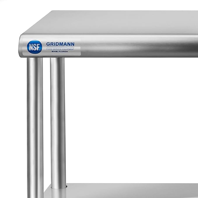 GRIDMANN NSF Stainless Steel Commercial Kitchen Prep & Work Table Plus A 2 Tier Shelf - 48 in. x 12 in.