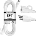 HUANCHAIN Indoor Outdoor White Extension Cord 8 ft Waterproof, 16/3 Gauge Flexible Cold-Resistant Appliance Extension Cord Outside, 13A 1625W 16AWG SJTW, 3 Prong Electric Cable, ETL