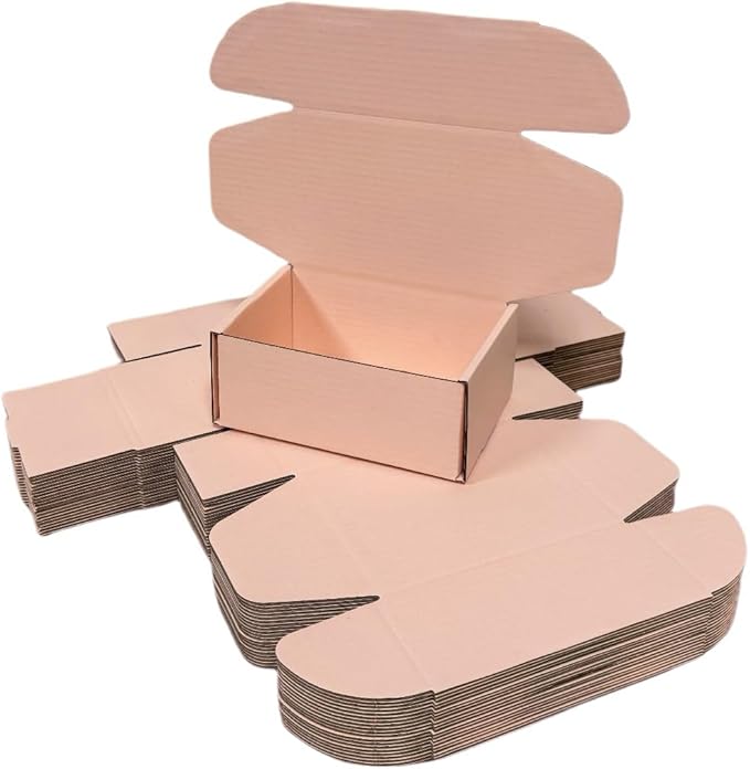 50 Pcs 4.3 x 3.1 x 2 inches Mini Size Corrugated Cardboard Gift Boxes Recyclable Shipping Boxes for Packing Jewelry Ornament Gift Craft Packaging Supplier (Powder Pink, 4.3 x 3.1 x 2")