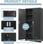 Metal Storage Cabinet with Locking Doors and Shelves, 71" Large Garage Locker with 4 Adjustable Shelves, Steel File Cabinet for Office, Garage, Home & Pantry (Black)