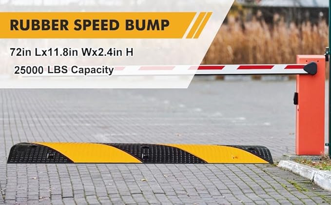 6FT Heavy Duty Recycled Rubber Speed Bump, 2 Pack 25,000 Lbs Capacity Modular Traffic Hump, 2 Channel Floor Cord Cover for Parking Lot, School, Warehouse, Durable & Portable