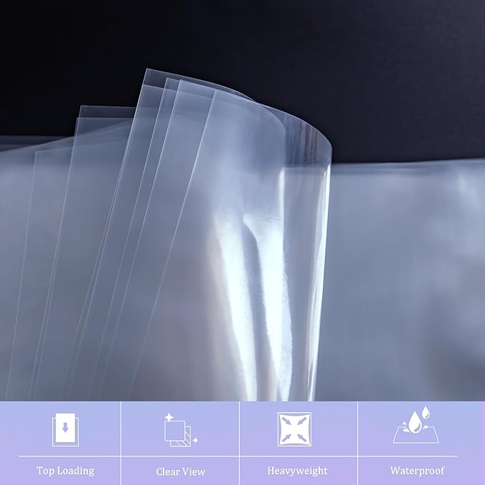 AKONEGE 50 Pack No Holes Sheet Protectors 8.5 x 11 Inch Letter Size Page Protectors for Documents, Prints, Top Loading Heavyweight Clear View Plastic Sleeves for Papers, Artworks, Photos
