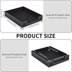 Leather Letter Tray, Office Supplies Desk Organizer for Mail Paper Files Magazines Jewelry Cosmetics,Luxury Letter Holder&Multipurpos Stackable Office Desktop Storage Box,Black