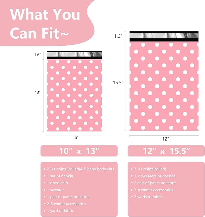 Thank You Poly Mailers 12x15.5 Inch 50 Pcs - Pink Dots printed Shipping Bags, 2.4mil Thickness, Waterproof and Tear Resistant Mailing Envelopes, Self-Sealing Packaging Bags for Small Business
