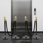 4Pcs Velvet Ropes and Stanchion Post, Black & Gold Stanchion Rope Set, Stainless Steel Stanchions Posts with Ball Top, Crowd Control Barriers for Shopping Malls, Exhibition Halls