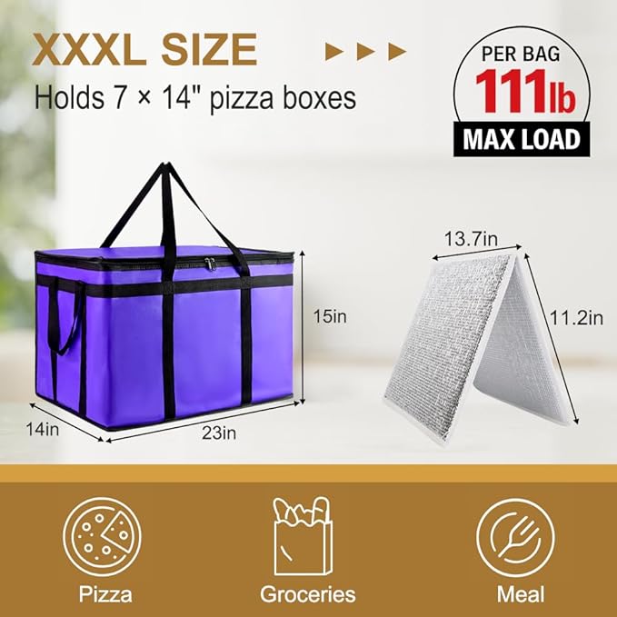 XXXL Insulated Food Delivery Bag - Reusable Thermal Cooler Grocery Bags for Catering & Delivery, Pizza Carrier for Events, Large Capacity Bag Keeps Food Hot/Cold for Shopping, Commercial(with Base)