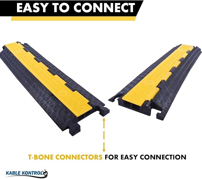 Kable Kontrol Atlas Cable Protector Wire Ramp - 2 Channel Bulk Wholesale Pallet - 20 Pcs - 39" Long Black & Yellow - 20,000 Lbs Load Capacity - Rubber Speed Bump Wire Protector Cord Cover - CP9972