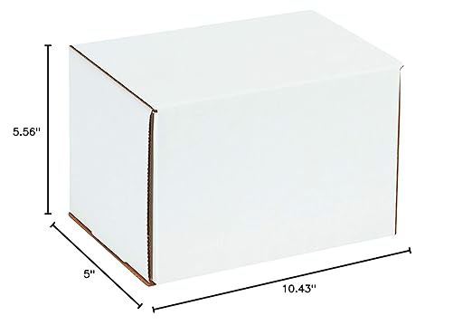 Box USA 10" Deluxe Shipping Boxes, 10 1/2"L x 5"W x 6"H, 50-Pack - White Box Mailers for Packaging, Storage, Gifts or Bulk Business Orders