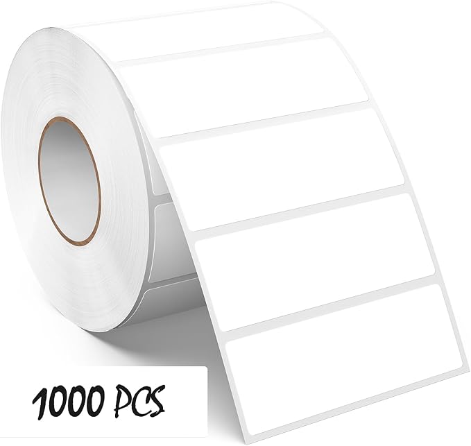 3 × 1 Inches White Rectangle Color Coding Labels 1000 PCS, Self-Adhesive Writable Waterproof Vinyl Blank Sticker Roll for Office Home School Business