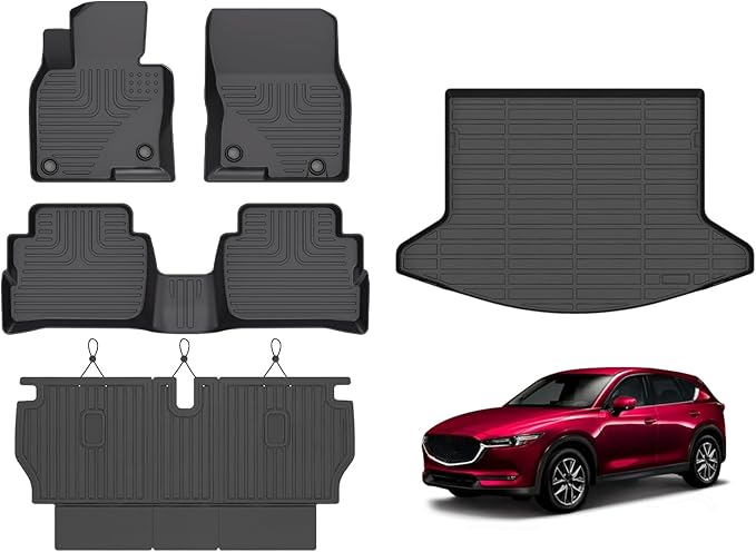 Hutisya-Floor Mats & Cargo Liner with Backrest Set Fit for Mazda CX-5 2017-2022 All Weather Protection Anti-Slip & Durable TPE Full Set Liners Automotive Accessories-Black