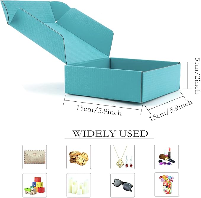 Cardboard Boxes Shipping Boxes,15 Pack Recyclable Corrugated Cardboard Box Small Mailing Storage Gift Boxes for Shipping, Mailing, Gifts Packaging, 6x6x2" (Light Blue)
