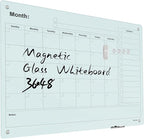 Magnetic Glass Whiteboard - 48"x36" Frameless Dry Erase Board with Monthly Calendar for Office, School, and Home