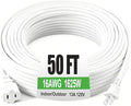 Outdoor Extension Cord 50ft, White Waterproof Extension Cord 16 Gauge 2 Prong Power Cable, 50ft Heavy Duty Power Cord for Yard, Garden,Lights(13A 125V)