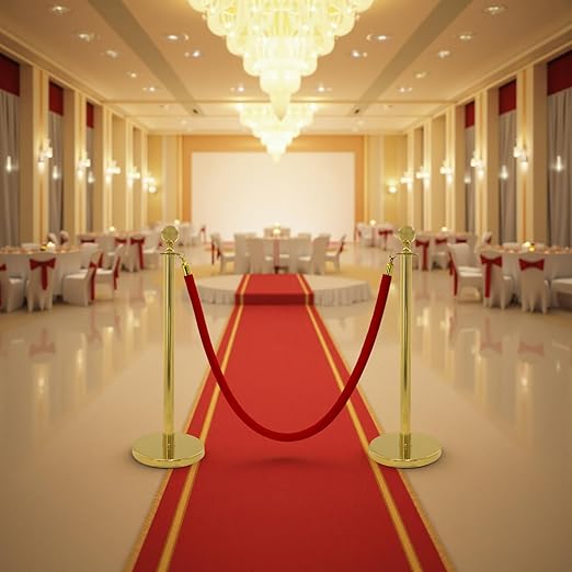 Red Carpet Ropes and Poles, Stanchions and Velvet Ropes, 5ft Stanchion Rope, Gold Stanchions Used for Hotel, Party, Wedding, Exhibition