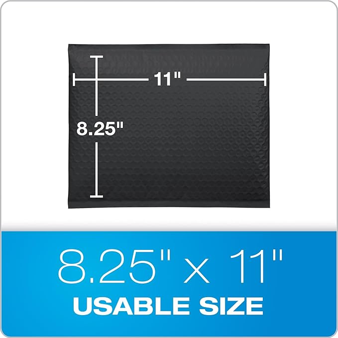 Quality Park Bubble Mailers, 8.25 x 11 Shipping Envelopes, Water Resistant Black Poly Padded Envelopes, Redi-Strip Peel Off Closure (QUA85870), Letter, 25/Box