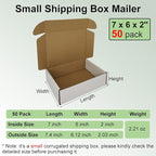 50 Pack 7x6x2'' Small Shipping Boxes, White Corrugated Cardboard Literature Mailers, Mailing Packaging Supplies for Small Business (W762-50)