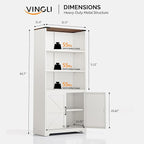 VINGLI Bookcase with Doors and Adjustable Shelves, Steel 70" Tall Bookshelf, 6-Tier Farmhouse Metal Storage Cabinet for Study, Living Room, Home Office, Kitchen Pantry, White Display Cabinet