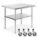 GRIDMANN NSF Stainless Steel Work & Prep Table 36 x 24 Inches with Caster Wheels and Under Shelf for Restaurant, Home, Hotel