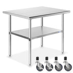 GRIDMANN NSF Stainless Steel Work & Prep Table 36 x 24 Inches with Caster Wheels and Under Shelf for Restaurant, Home, Hotel