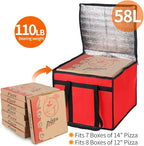 Bodaon Insulated Pizza Delivery Bag, 16" x 16" x 14" Pizza Warmer Bags for Carry Hot, Commercial Delivery Bag, Food Warmers for Parties, Pizza Pack Insulation, Pizza Carrier, Red, 1-Pack