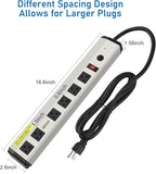 CCCEI Heavy Duty Power Strip Surge Protector 20 Amp, High Amp Industrial Shop Garage Metal Multiple Outlets, 15 FT 12 Gauge 5-15P Extension Cord 6 Outlet 6-20R T-Slot 20a for Appliance.