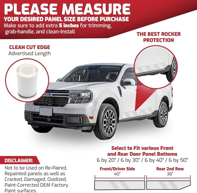 ARMOR UP 6"x40" Clear Paint Protection Film8-mil TPU Automotive Protector Wrap for Bumper, Door Bottoms, HOV Stickers, Rocker Protection - UV Protection, Non-Yellowing, Self-Healing
