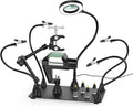 Magnetic Helping Hands Soldering Third Hand, PCB Circuit Board Holder with 3X LED Magnifying Lamp, 360 Hot Air Gun Holder, Extra Large & Heavy Duty Base Plate | Flexible Arms for Soldering Station