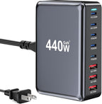 440W Fast USB C GAN Charger Block 8 Port Charging Station HUB Brick Dual PD PPS 100W Wall Charger Compatible with MacBook Pro/Air/All, iPad, iPhone 17/16/15/14/Pro Max, Android Devices etc