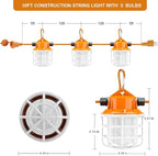 NS 50FT Construction String Lights LED Industrial Grade Super Bright 5000K IP65 Linkable for Construction Sites, Temporary Work, Renovation, Jobsite, All Outdoor Lighting, with 5 Bulbs and Hook