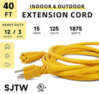 EP 40 Ft Outdoor Extension Cord, 12/3 SJTW Heavy Duty Extension Cable with 3 Prong Grounded Plug, 15 AMP Power Cord for Lawn, Garden, Appliances, Yellow