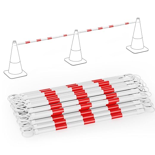 RoadHero 40 Pack 4 FT to 6.9 FT Retractable Cone Bar, Expandable Traffic Cone Bars for Parking Lots, Extendable Barricade for Road Construction, White and Red, Cone Not Included