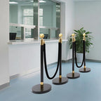 4Pcs Velvet Ropes and Stanchion Post, Black & Gold Stanchion Rope Set, Stainless Steel Stanchions Posts with Ball Top, Crowd Control Barriers for Shopping Malls, Exhibition Halls