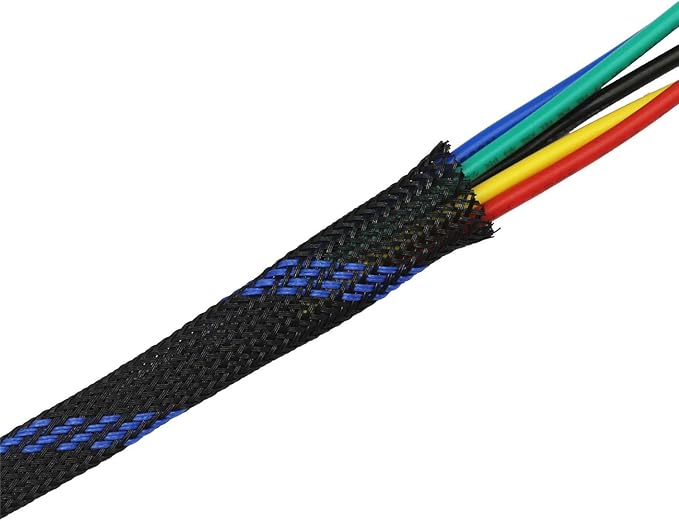 30ft PET Expandable Sleeving Wire Cable Sleeve (1/6", Steel Blue&Black)