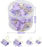 BAYTORY 40Pcs Purple Binder Clips, Binder Clips Assorted Sizes, Medium Small Binder Paper Clamps Combination, with Clear Storage Container, for School Teachers Office Supplies (Purple)