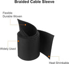 MECCANIXITY Braided Cable Sleeves Heat Shrinkable Fabric Sleeving, 1 9/16" 3ft Black 2:1 Ratio Heat Shrinkable Cord Protector for Harness Cable, Network Cable Protection, Cable Management