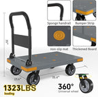 WUD Push Cart, Folding Mobile Platform Trolley,Thickened and Reinforced, 360° Swivel Wheels,35.4 “L x 23.6 ”W, 1323 lb.Grey Dolly cart with Wheels