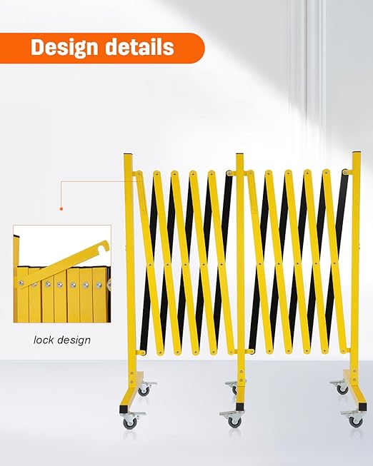 GCCSJ Expandable Metal Barricade with Wheels, 16.4 Feet Long Folding Security Gate, Retractable Metal Barrier for Construction Site Elevator Traffic Control Garage, Yellow Black