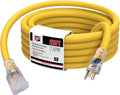 EP 25 Ft Lighted Outdoor Extension Cord - 10/3 SJTW Heavy Duty Yellow Extension Cable with 3 Prong Grounded Plug for Safety, UL Listed