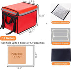 Red Insulated Bags For Food Delivery XL - 18.1" x 13.8" x 13.8", Commercial Insulated Food Delivery Bag w/ Divider, Waterproof & Foldable Catering Bag Food Deliveries, Delivery Pizza Bags 12 Inches
