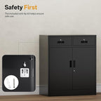 Metal Storage Cabinet, 36 Inch Tall Metal Garage Cabinet with 2 Doors and 2 Drawers, Lockable Cabinet with Adjustable Shelf, Pantry Cabinets for Home Office,Kitchen,Pantry,Garage,Warehouse
