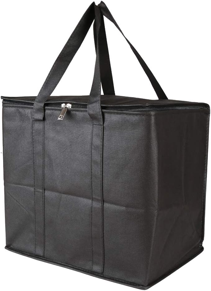 Ezek Reusable Insulated Grocery Bags in Black, Stand Upright, Double The Sturdy Zipper, Eco-Friendly Heavy Duty Non-Woven Reinforced Bottom & Handles.